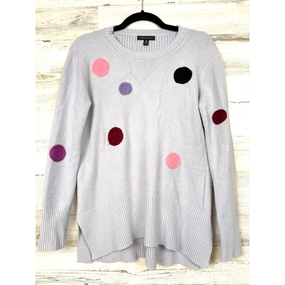 Parkhurst Womens S Gray Multi Polka Dot Knit Pullover Sweater Cozy Casual